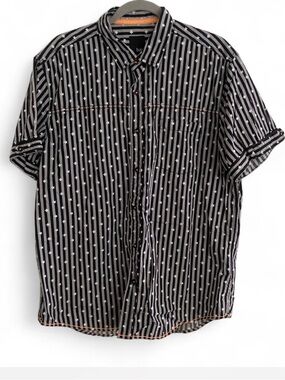 BAR III BLACK GRAY STRIPED STAR PRINT SHORT SLEEVE BUTTON DOWN SHIRT SIZE XL